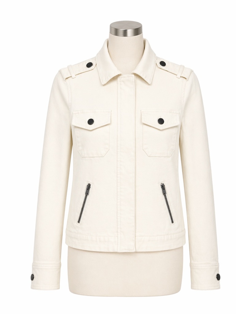 KUT From The Kloth Cream Utility Jacket Size Small Snap Front Stretch Lightweigh